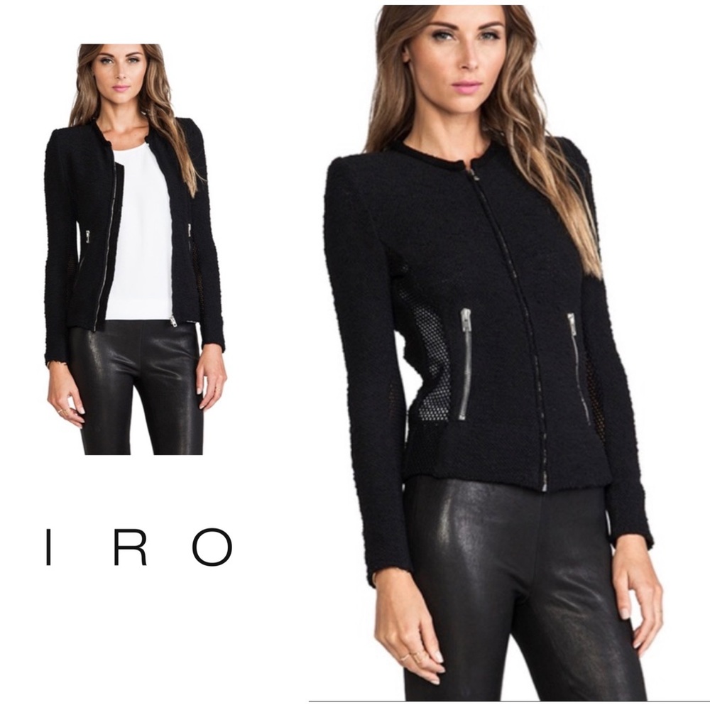LISTED AT LOWEST - IRO Amiya Mesh Panel Jacket in Black w/leather trim